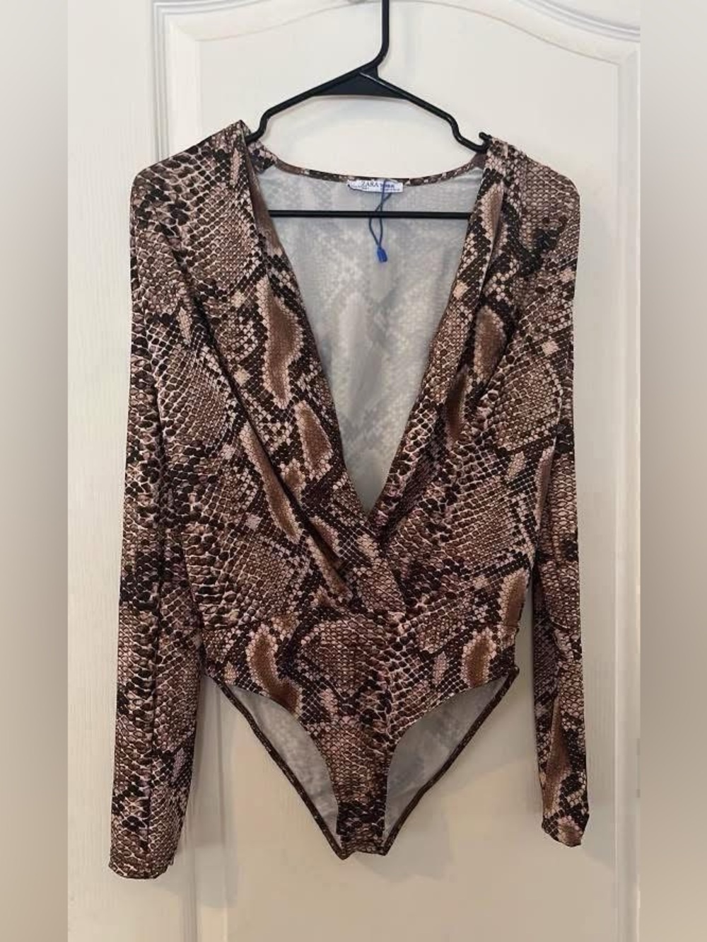 Zara Brown Snake Print Long Sleeve Bodysuit
